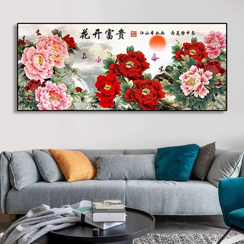 5D алмазная картина, полная бриллиантов, гостиная, простая современная, цветущий пион для процветания, вышивка крестом с бриллиантами, мозаика алмазная вышивка