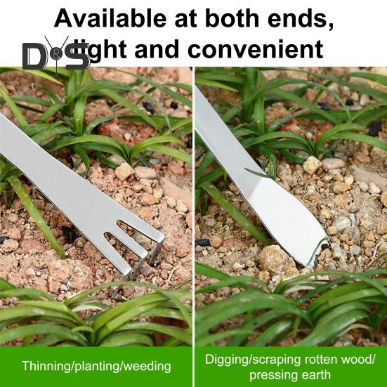 3-Prong Bonsai Rake Stainless Steel Root Rake with Spatula Soil Loosening Pressing Prying Tool for Bonsai Tree Potted Plants