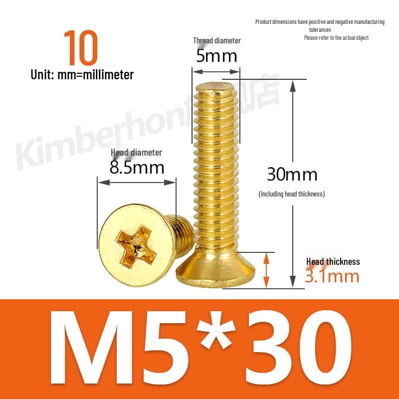 Машинные винты с потайной головкой под крестовый шлиц из меди, размеры M2–M4, длина 6/8/10/12 мм