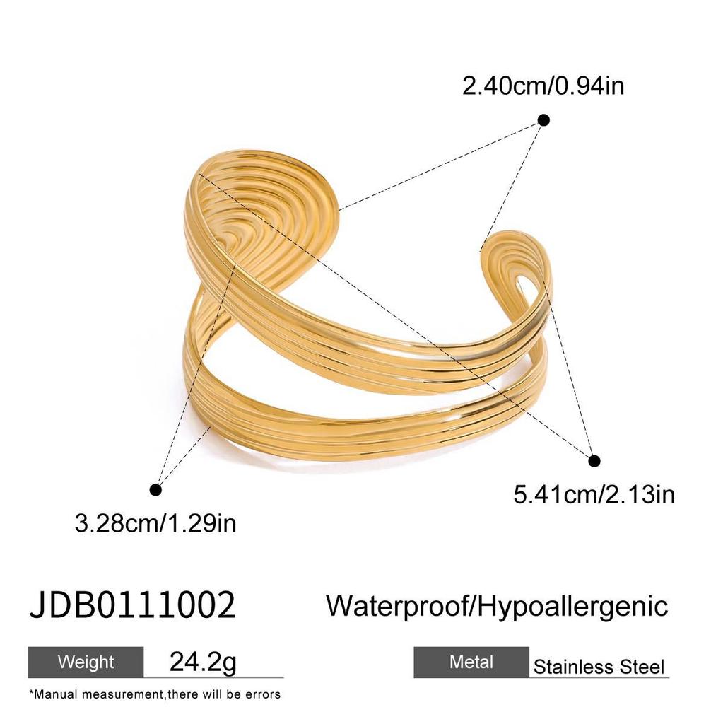 Fashion Simple Bracelet Stainless Steel Gold-Plated Irregular Ribbed Double-Layer Hollow F Waterproof Women's Bracelet