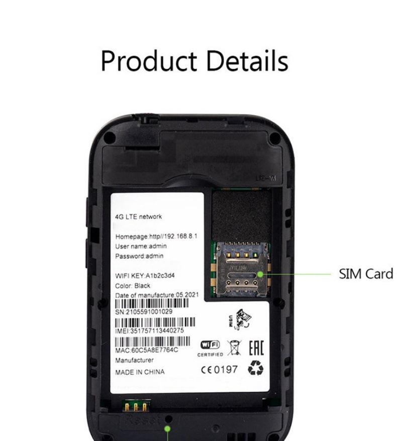 Портативный 4G WiFi MIFI роутер со слотом для SIM-карты - Совместим с Европой и Азией (MF800)