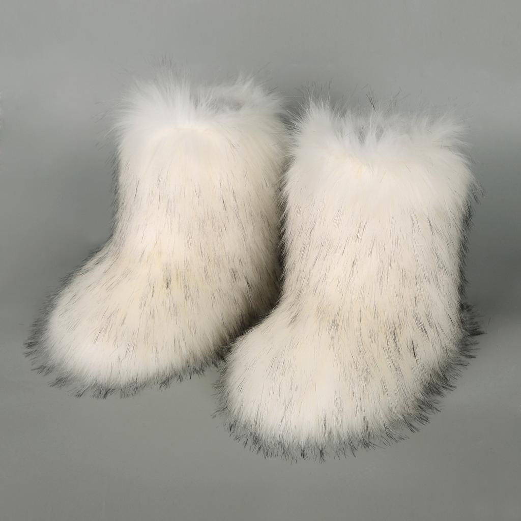 Women Faux Fur Boots Winter Fluffy Plush Warm Mid Calf Snow Boots Luxury Fashion Furry Boots Comfortable Outdoor Flat Shoes