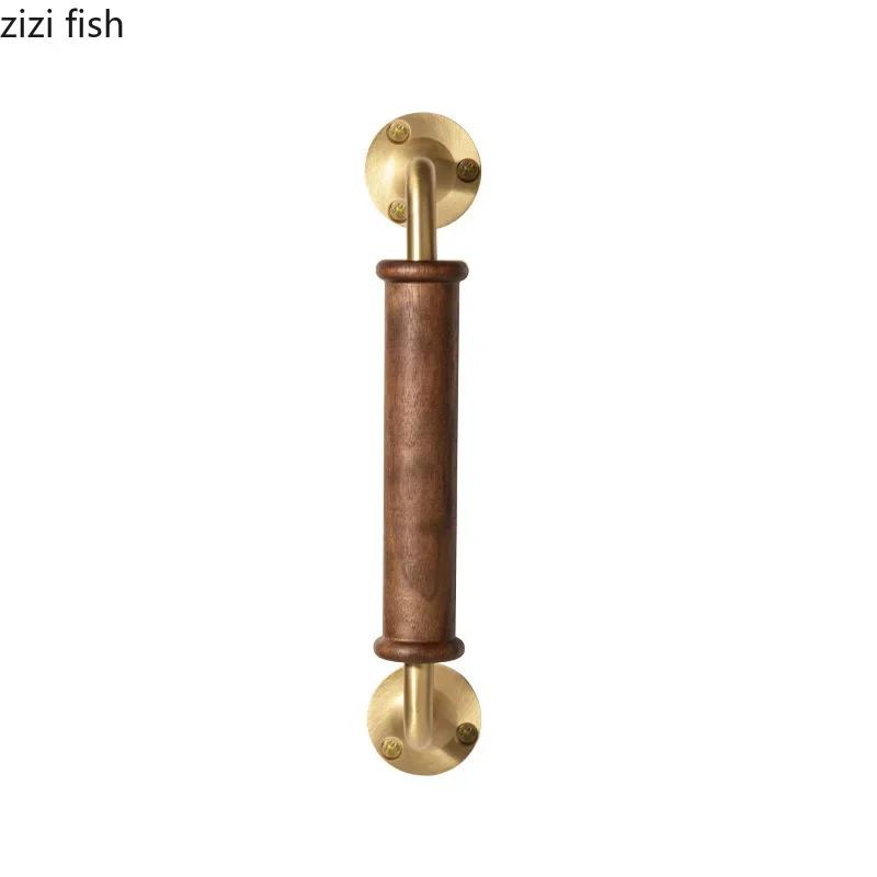 Дерево грецкого ореха Латунная ручка Ретро дверные ручки Ручка для мебели Ручки для шкафов Ручка из массива дерева Аксессуары для дверной фурнитуры дома