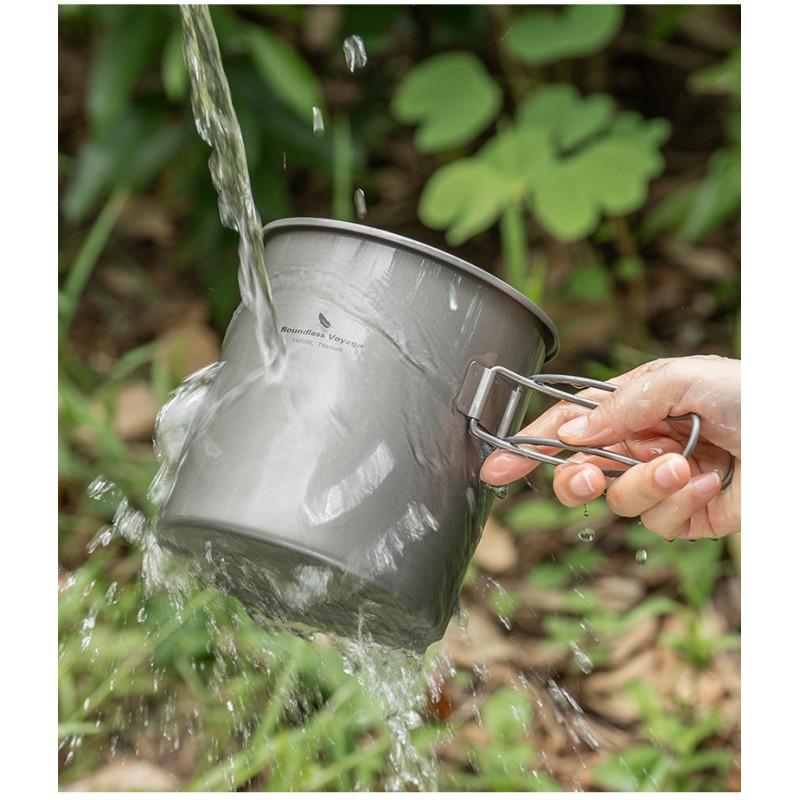 Pure Titanium Camping Pot With Handle 1.4L Lightweight Outdoor Cooking Noodle Soup Porridge Boiling Water