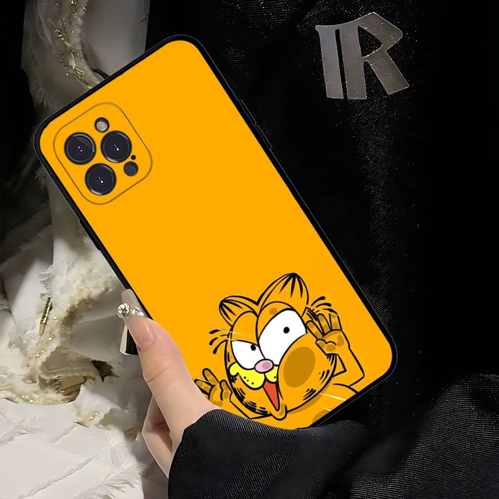 Cartoon G-Garfield Cat Phone Case For Iphone 17 16 15 14 13 12 11 Pro Max Plus Black Shell Cover Case