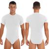 Skinny Fit Men Bodysuit Short Sleeve Round Neck Undershirt with Press Button Crotch Solid Color Leotard Top