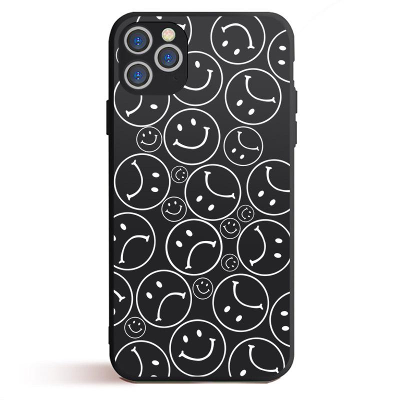 Милый черный чехол для телефона с изображением смайликов для iPhone 12 11 XR XS X Max 7 8 6 6S Plus 5 5S SE 2020 Задняя крышка для iPhone 12mini Shell