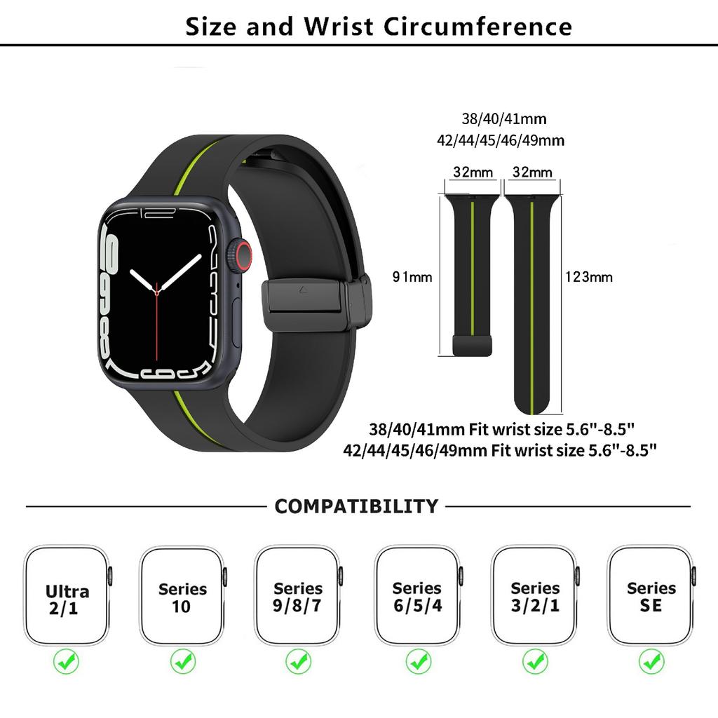 KALEBOL Magnetic Silicone Strap for Apple Watch Series 10 Ultra 9 8 7 SE 6 5 4 3 2 1 46mm 49mm 45mm 44mm 42mm Stripe Watch Band