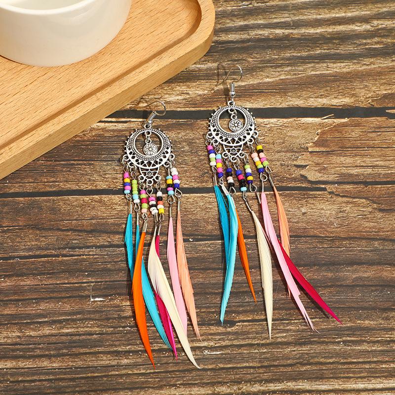 High-Value Feather Earrings Bohemian Long Tassel Photo Women'S Ear Hooks Personalized Earrings