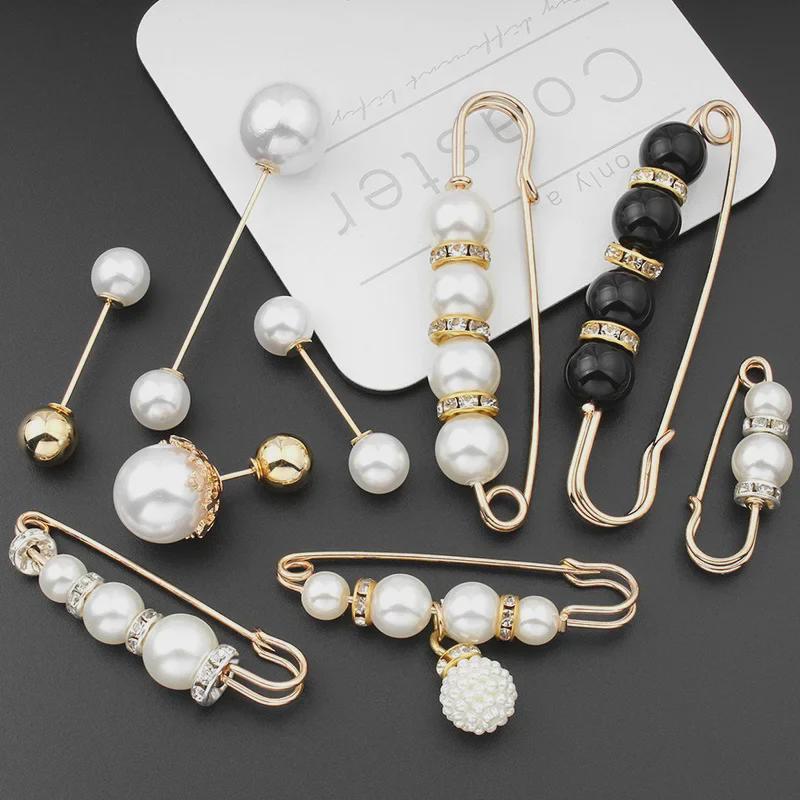 Pearl Brooch Skirt Waist Anti-Exposure Pin and Decorative Shirt Collar Button