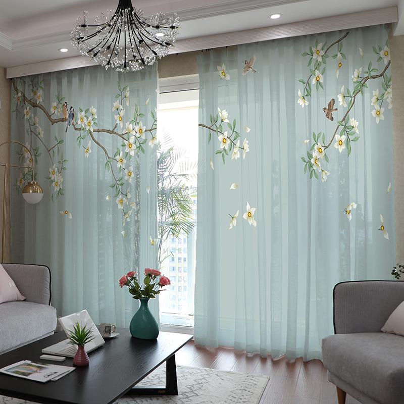 2 шт. Китайские шторы с цветочным и птичьим принтом и очаровательным пейзажем для гостиной, балкона, окон от пола до потолка и спальни