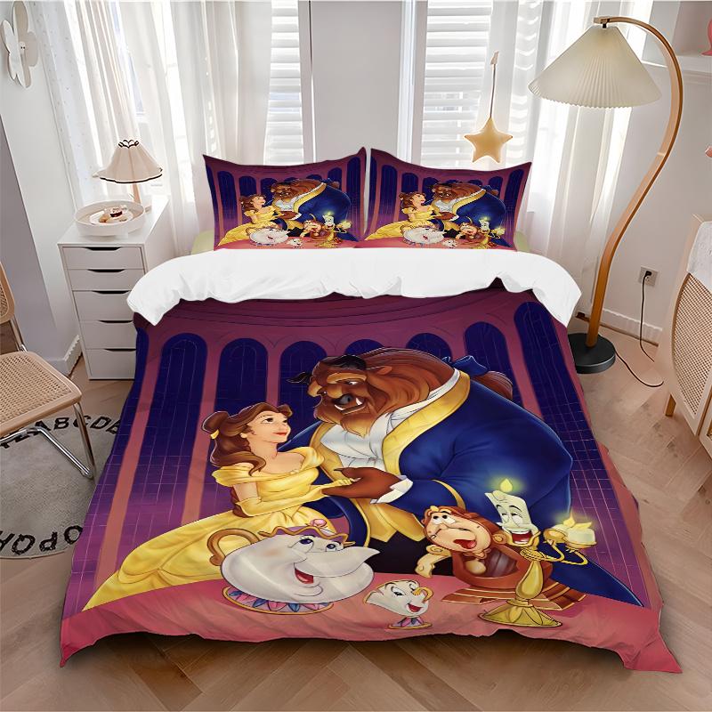 3pcs Beauty and the Beast Quilt Set - Soft and Comfortable Bedroom, Guest Room and Dorm Decor Bedding Set 1 Quilt Cover + 2 Pillowcases.B008