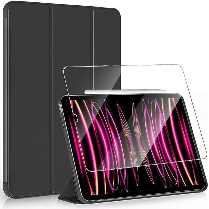 Coque de Protection - E.F.Connection - pour iPad Pro 12,9" - Noir - Verre Trempé - Support Intégré