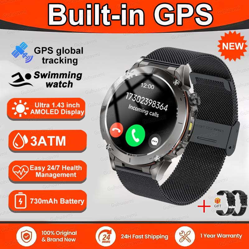 Совершенно новый оригинальный GPS-смарт-часы для улицы 1,43-дюймовый AMOLED-экран 5ATM Водонепроницаемый Компас 730 мАч Аккумулятор Спортивный умный браслет