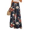 Women's Loose Casual Floral Print Wide Leg Pants With Elastic Waist Drawstring And Pocket Pants