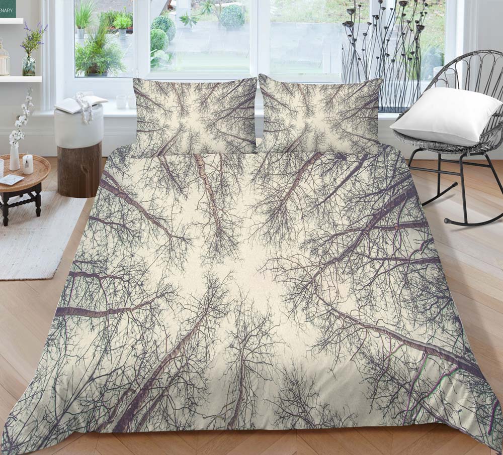 Branch Print Quilt Cover Pillowcase 2 or 3 Pieces of Plant Bedding Set Single Bed Double Bed Full Size Washable Zippered Bedding