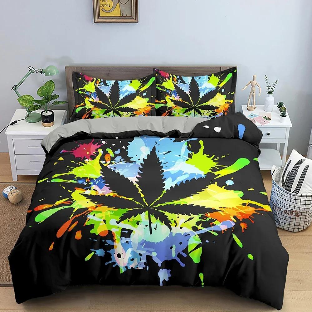 Maple Leaf Bedding Set Colorful Leaves Duvet Cover 3D Bedroom Comforter Covers With Pillowcase Single King Home Textile
