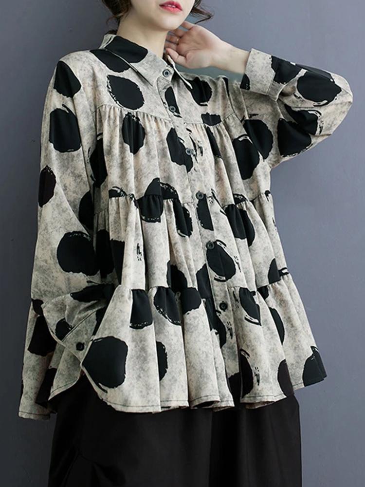 Xitao Рубашка в горошек со свободными складками и принтом, повседневный однобортный женский топ DMJ3770