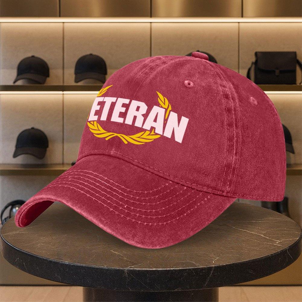 Veteran Cap with VETERAN Lettering Laurel Wreath Emblem Black Adjustable Snapback Hat for Golf Parades Events