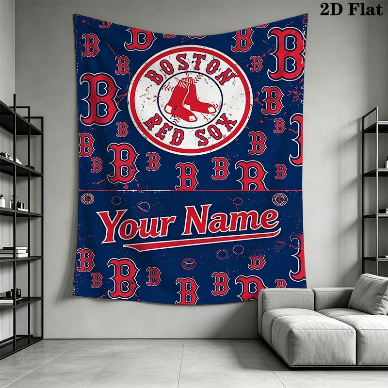 Name Custom Boston red sox logo Wall Tapestry Aesthetic Wall Hanging Printed Fabric Blanket Decorative Tapestries for Bedroom Living Room Home Decor
