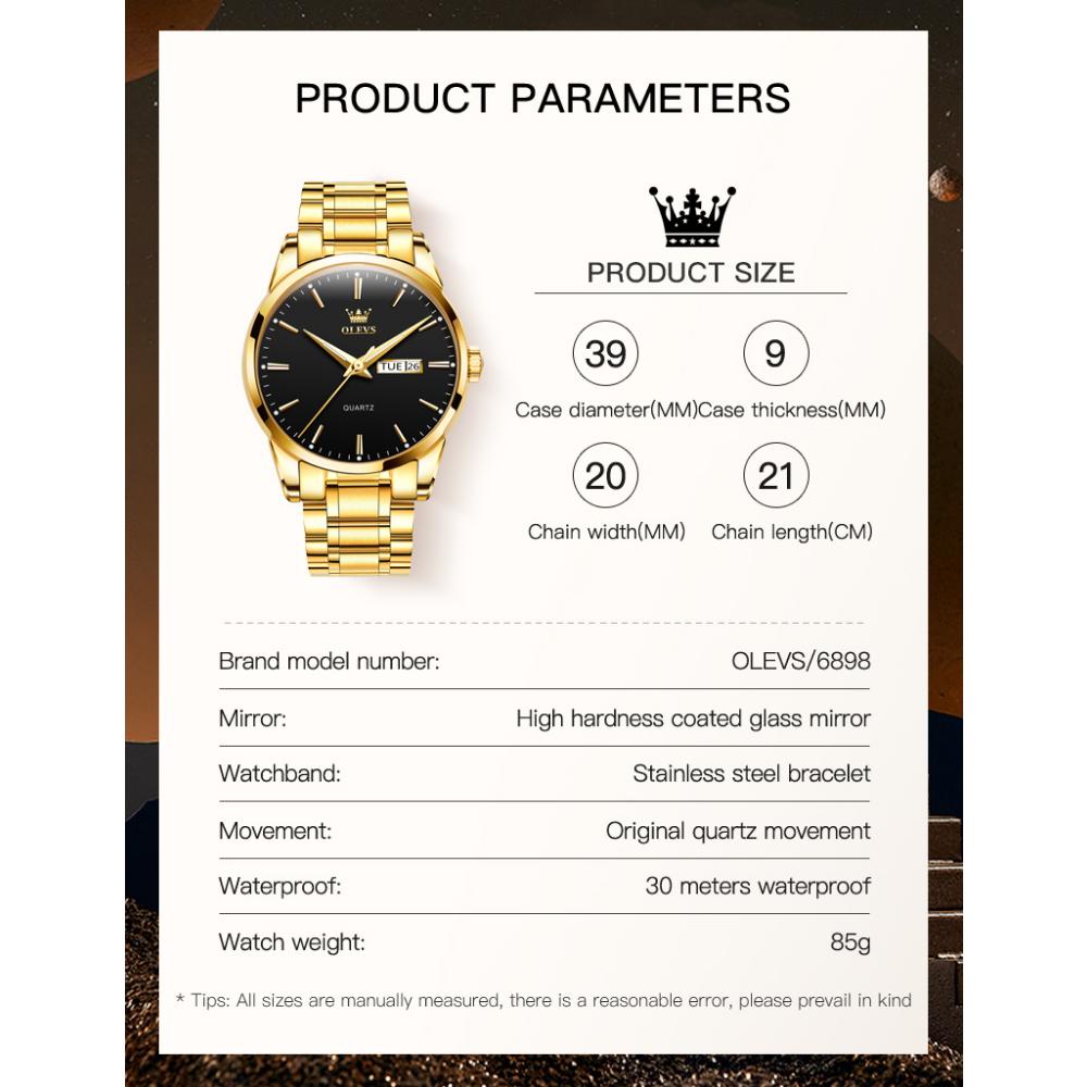 OLEVS Новые деловые и развлекательные кварцевые часы со стальным ремешком, многофункциональные водонепроницаемые светящиеся мужские часы