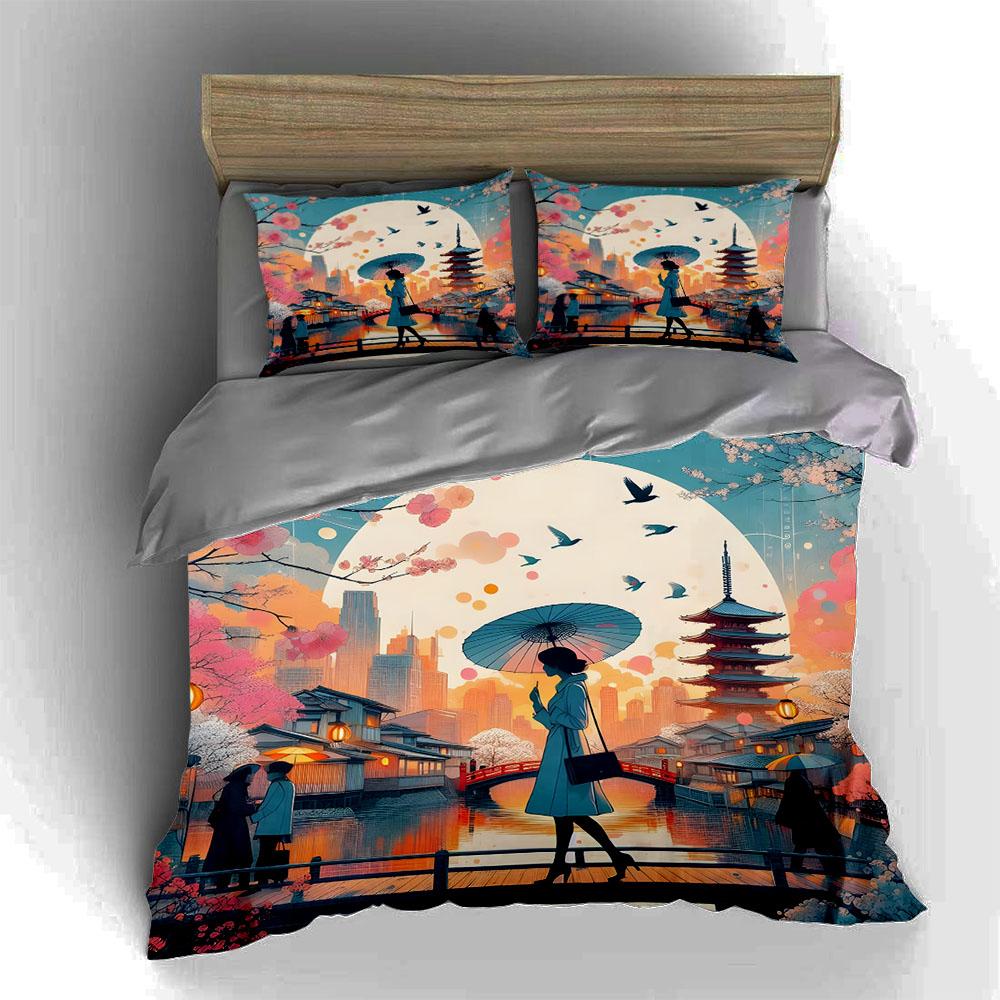 Elegant cityscape illustration. Bedding Duvet cover sets Duvet covers Pillowcases gifts (1 * Duvet Cover 2 * Pillowcases, without duvet insert)