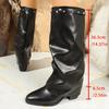 Women's Wide Width Pleated High Heel Knee Boots - Chunky Heel British Style Slouch Boots for Fall, Retro Stacked Boots