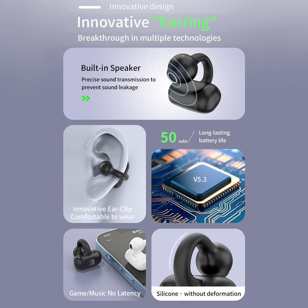 MIni Single TWS Bluetooth 5.3 Наушники-клипсы на наушниках Беспроводные наушники Зажим для ушей Hi-Fi стереогарнитура с шумоподавлением Наушники с низкой задержкой для телефона