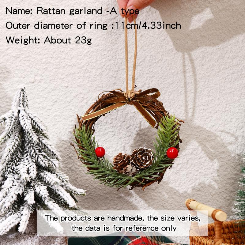 Рождественская гирлянда из ротанга, кольцо из ротанга, подвесные украшения для дверей, гирлянда из сосновых шишек, украшение для дома, праздничная сцена