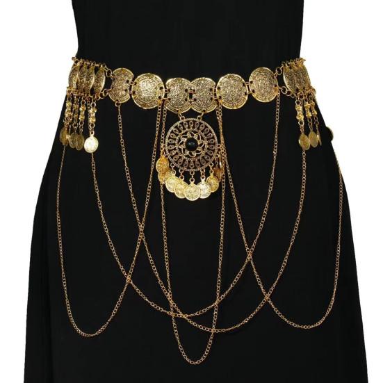 Сплав Поясная цепочка Ретро стиль Монета Кисточка Декор Цепочка для ремня