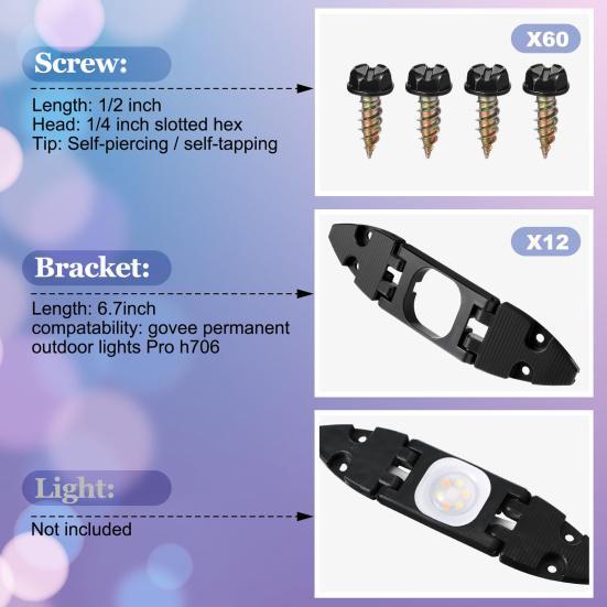 6/12Pcs Gable Light Clips Compatible for Govee Pro H706 Permanent Outdoor Light Adjustable Folding Roof Pitches Cable Management Clamp with