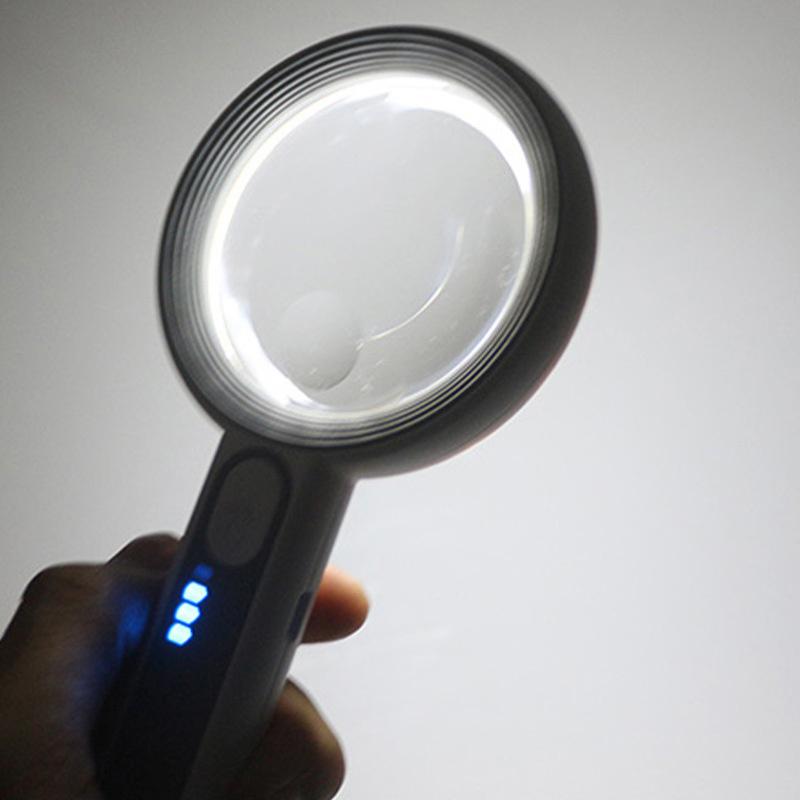1Pc Rechargeable Handheld Magnifier 3 Lighting Modes Illuminated Magnifying Glass With Led Light For Seniors Reading Repair