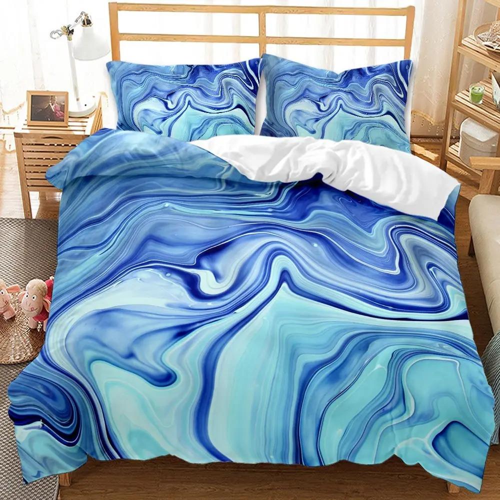 Набор пододеяльников Мраморный Tie Dye Синий Оранжевый Современное искусство Абстракция Твин Двуспальный Queen King Микрофибра Одеяло
