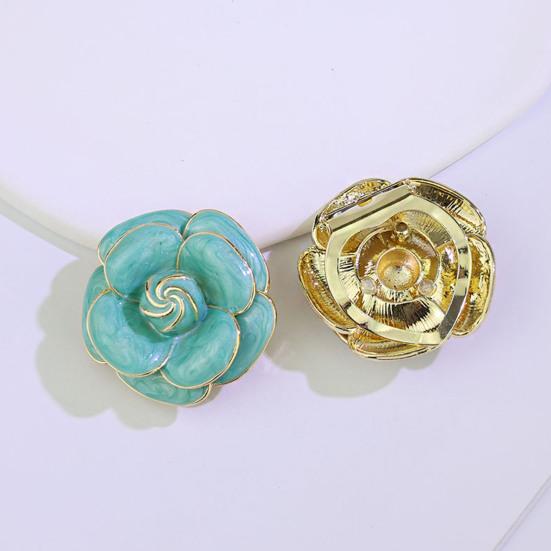 Scarf Button Camellia Shape Alloy Brooch with Glossy Glaze Sweaters Collars Hats Bags Coats Scarves Badge Outfit