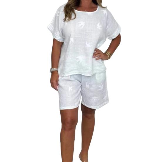 Yousheng повседневный комплект из двух частей для женщин, хлопковый лен, O-образный вырез, короткие рукава, топ и шорты, комплект свободной домашней одежды, подходящий костюм на весну и лето