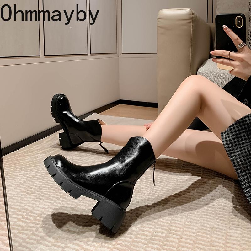Fashion Platform Thick Heel Women Ankle Boots Fashion Back Zippers Short Boots Autumn Winter Women's Elegant Booties
