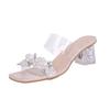 Fashion 2024 Summer New Square Head Solid Color Transparent Sexy Crystal Heels for Wearing Comfortable Oversized Slippers for Women