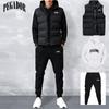 Men's New Autumn and Winter Sales of Solid Color Letter Printed Hoodie + Vest + Pants Casual Sports Couple Three-piece Set