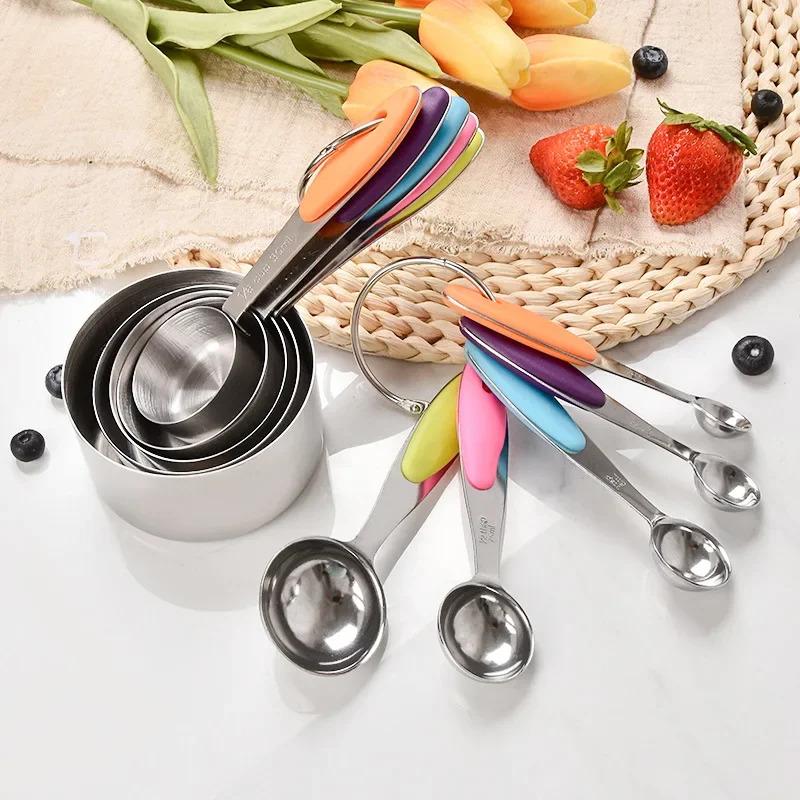 10Pcs Stainless Steel Measuring Cups and Spoons Set Stackable Tablespoons Measuring Spoons Tea Coffee Kitchen Measuring Tools