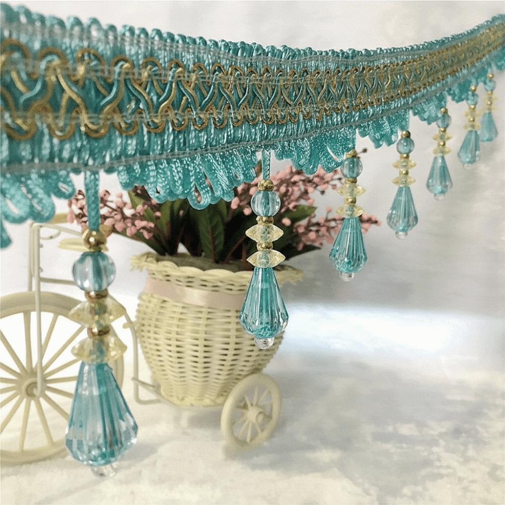 12M Woven Texture Tassel Lace Trim Crystal Hanging Beads Chain Tassel Ribbon Curtain Decor