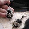Gothic Bat Earrings,Vampire Bat Earrings,Moon Cameo Earrings,Witch Earrings,Halloween Pagan Jewelry