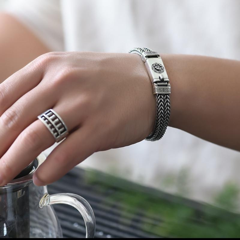 New Hand-Woven Silver Men's Bracelet Fashion Trend Personality Chinese Style Retro Creative Thai Silver Jewelry Accessories