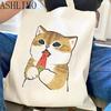 Kawaii Cat Tote Bags For Women Canvas Bags High Capacity Famale Shopper Tote Bag Shoulder Bags Cute Anime Shopping Cotton Bag