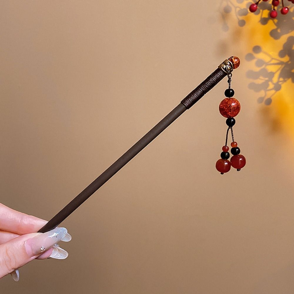 Flower Wooden Hair Stick Tassel Hanfu Hairpin Classical Cheongsam Accessories