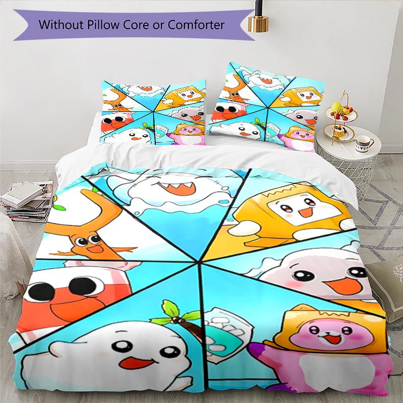 3pcs Lankybox Foxy and Rocky2 pattern bedding set duvet cover set includes duvet cover &pillowcases, perfect all season bedroom decoration & gift