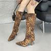 Fashion Leopard Print Boots Boots Women's Autumn and Winter New Retro Pointed But Knee Boots