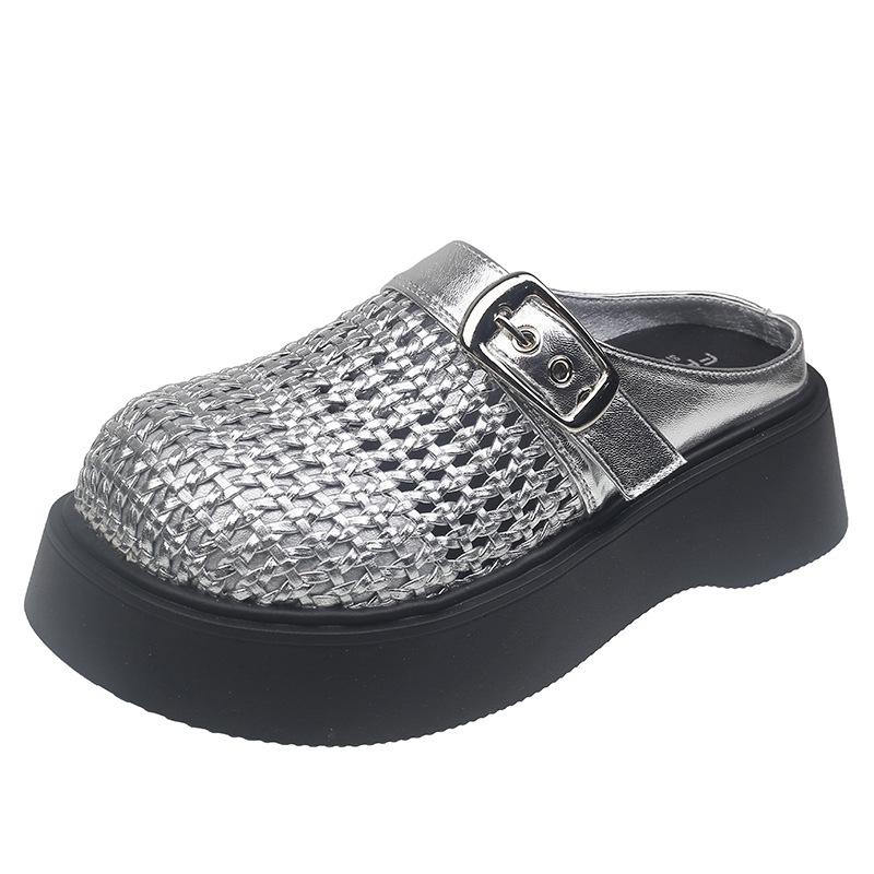 Женские лоферы на платформе-маффин, новинка весна-лето, взрыв, ретро, плетеный верх, полушлепки, маленькие сандалии