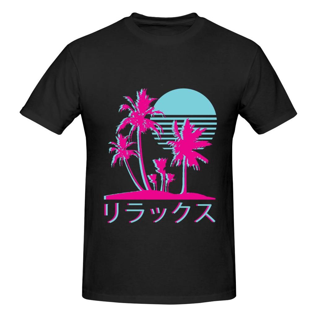 Vaporwave Aesthetic Neon Palms Sweatabsorbing Tshirt Home Lazy Classic Colors Shirt