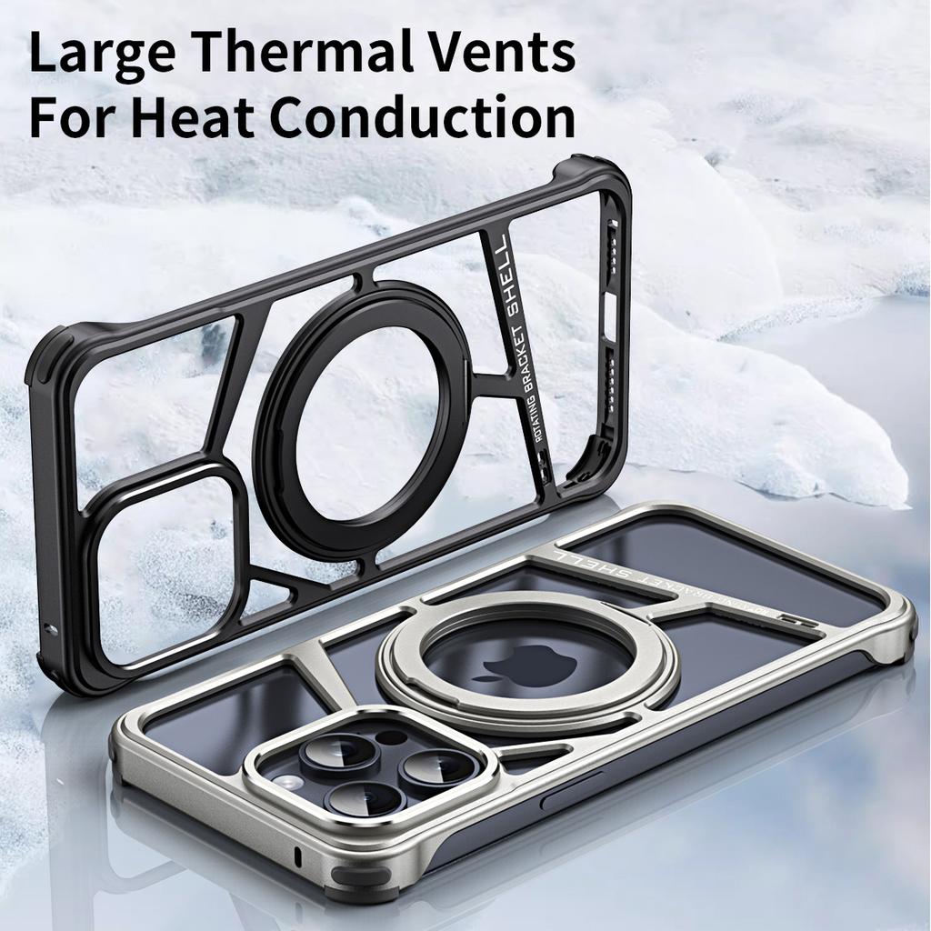 Металлический магнитный чехол-подставка для телефона iPhone 14 15 16 Pro Max, полый алюминиевый чехол для рассеивания тепла для iPhone 14 15 Promax