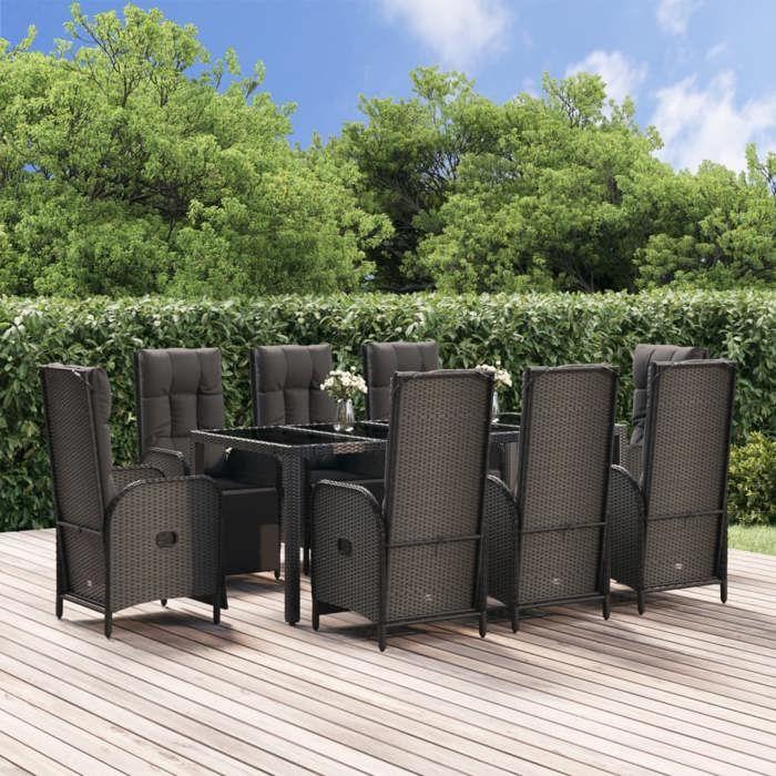 VidaXL 9-piece Garden Dining Set and Cushions Black Wicker, Dining Set, Dining Set 3185064